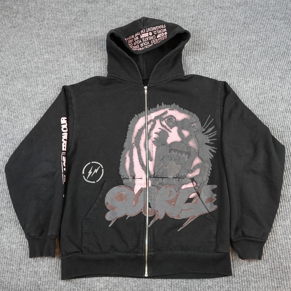 Cactus Jack Hoodie Mens Medium Black Fleece Full Zip Tiger Surge Sweatshirt